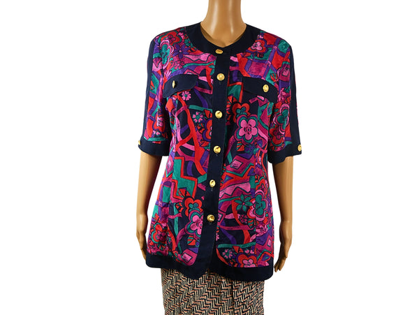 Lila Vintage-Bluse mit Aufdruck für Damen