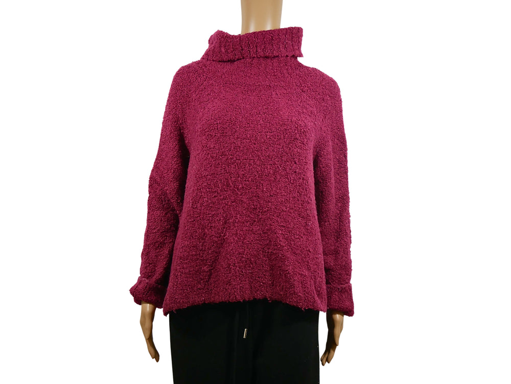 Pull col roulé en maille épaisse fuchsia