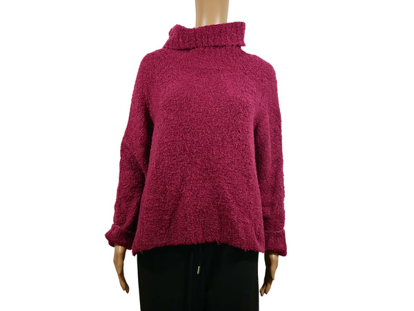 Pull col roulé en maille épaisse fuchsia