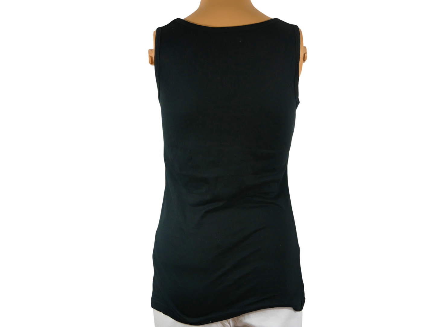 Women's black tank top with STUDIO print