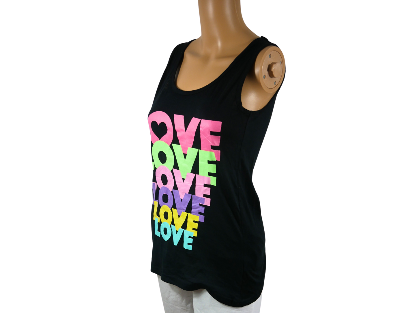 Women's black tank top with STUDIO print