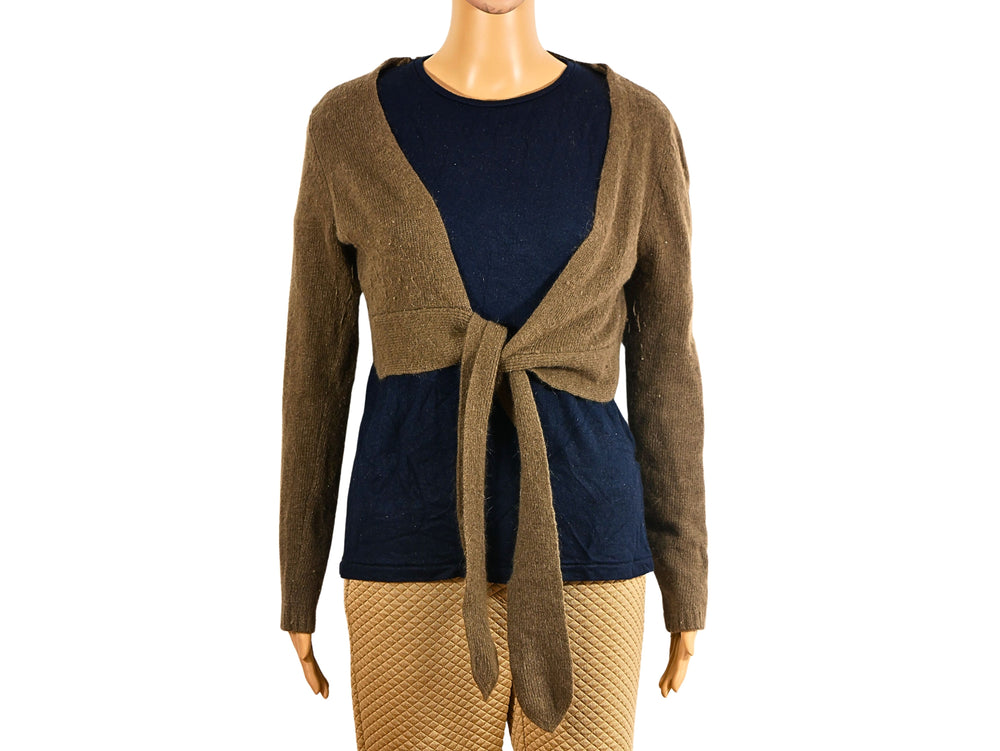 Gilet léger marron en maille à nouer sur le devant pour femme