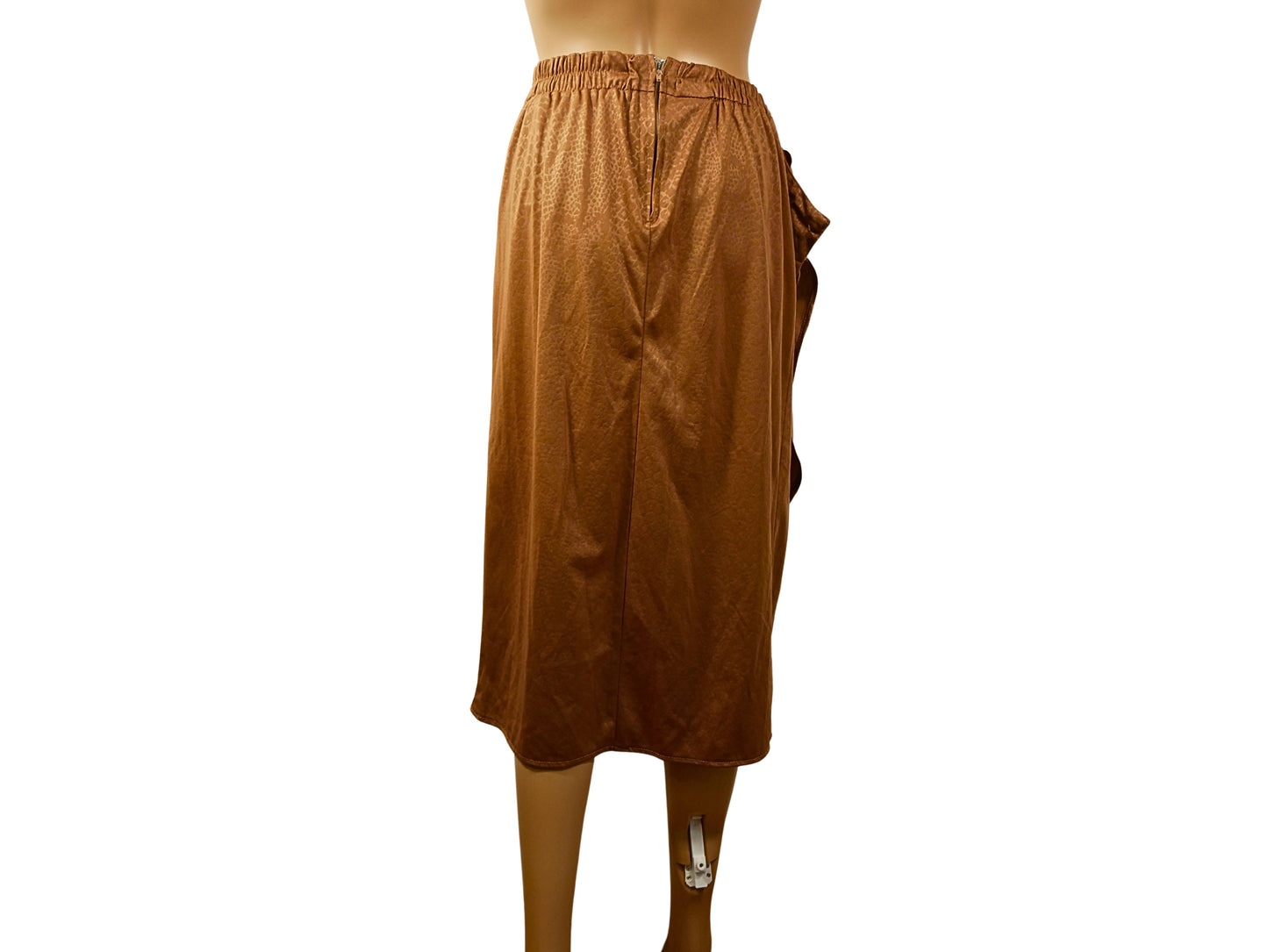 Brown satin midi skirt