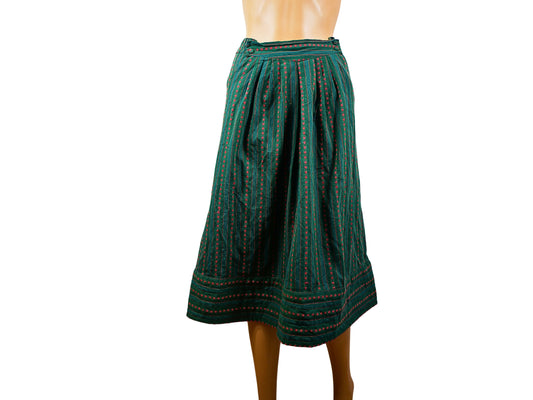 Jupe midi vintage verte à motifs