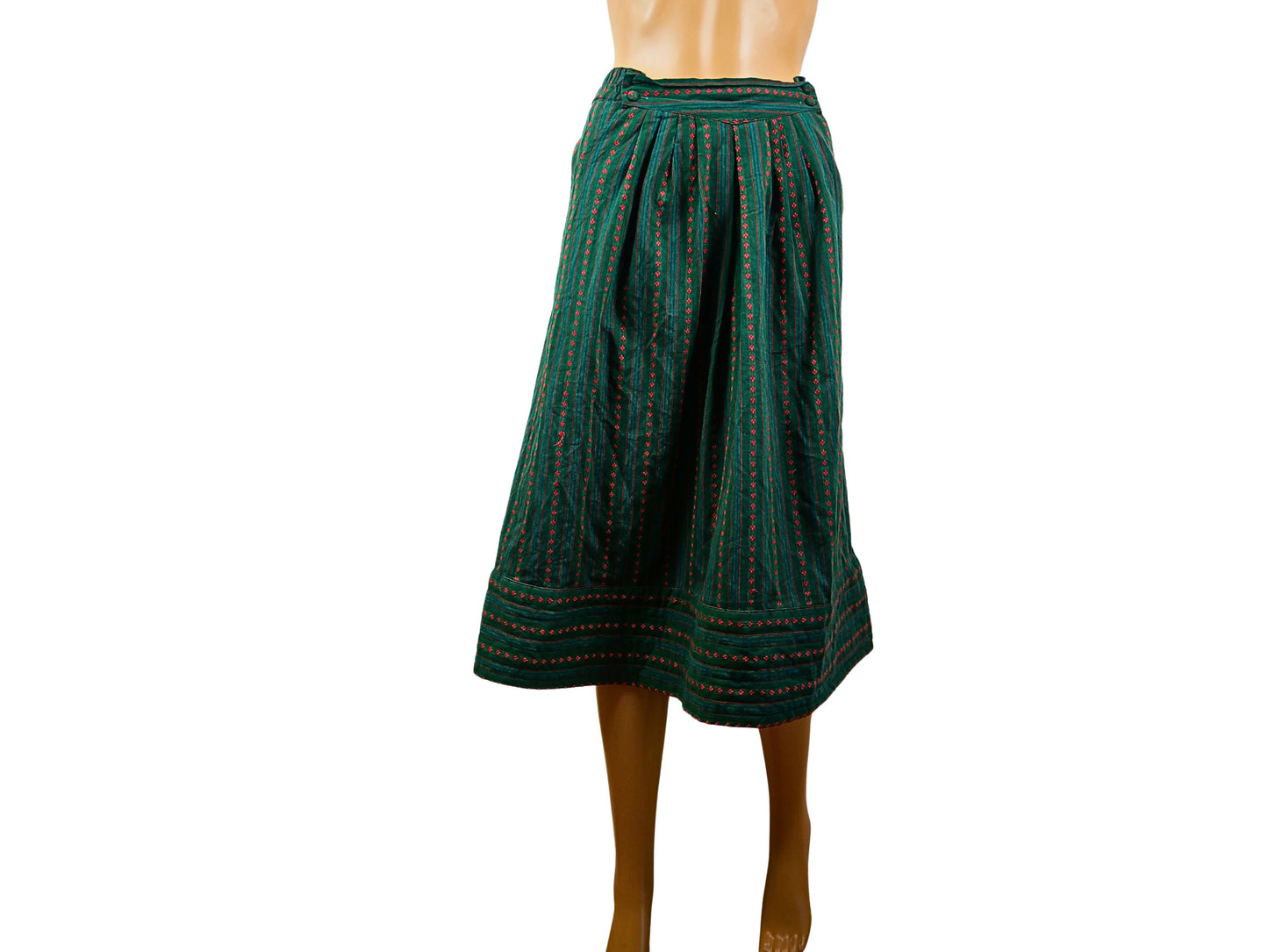Jupe midi vintage verte à motifs