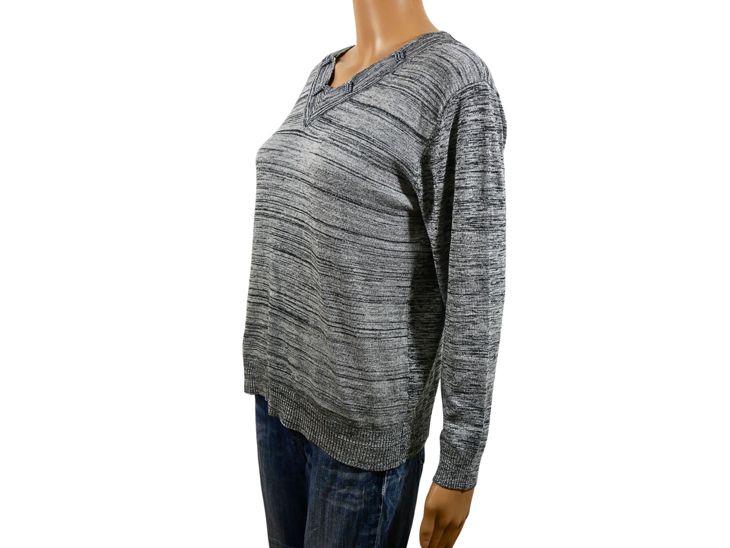 Pull en malle fine gris chiné pour femmes