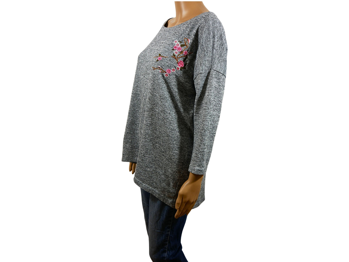 Pull gris brodé fleurs Only