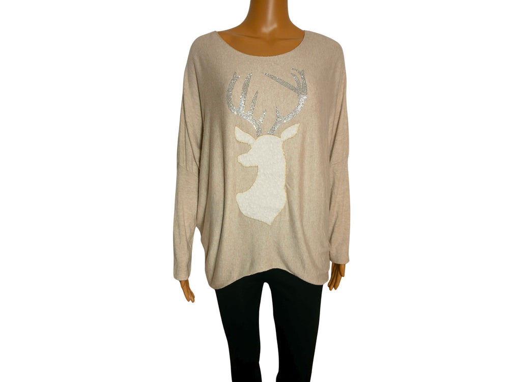 Damen-Pullover mit Rundhalsausschnitt und langen Ärmeln und Animal-Print