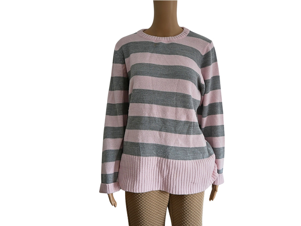 Women's wide pullover with pink gray stripes