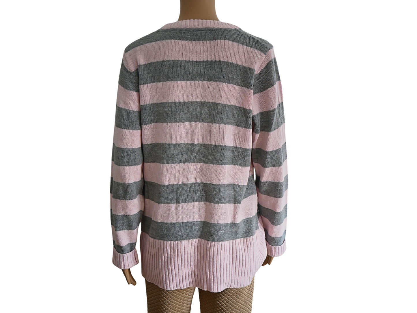 Women's wide pullover with pink gray stripes