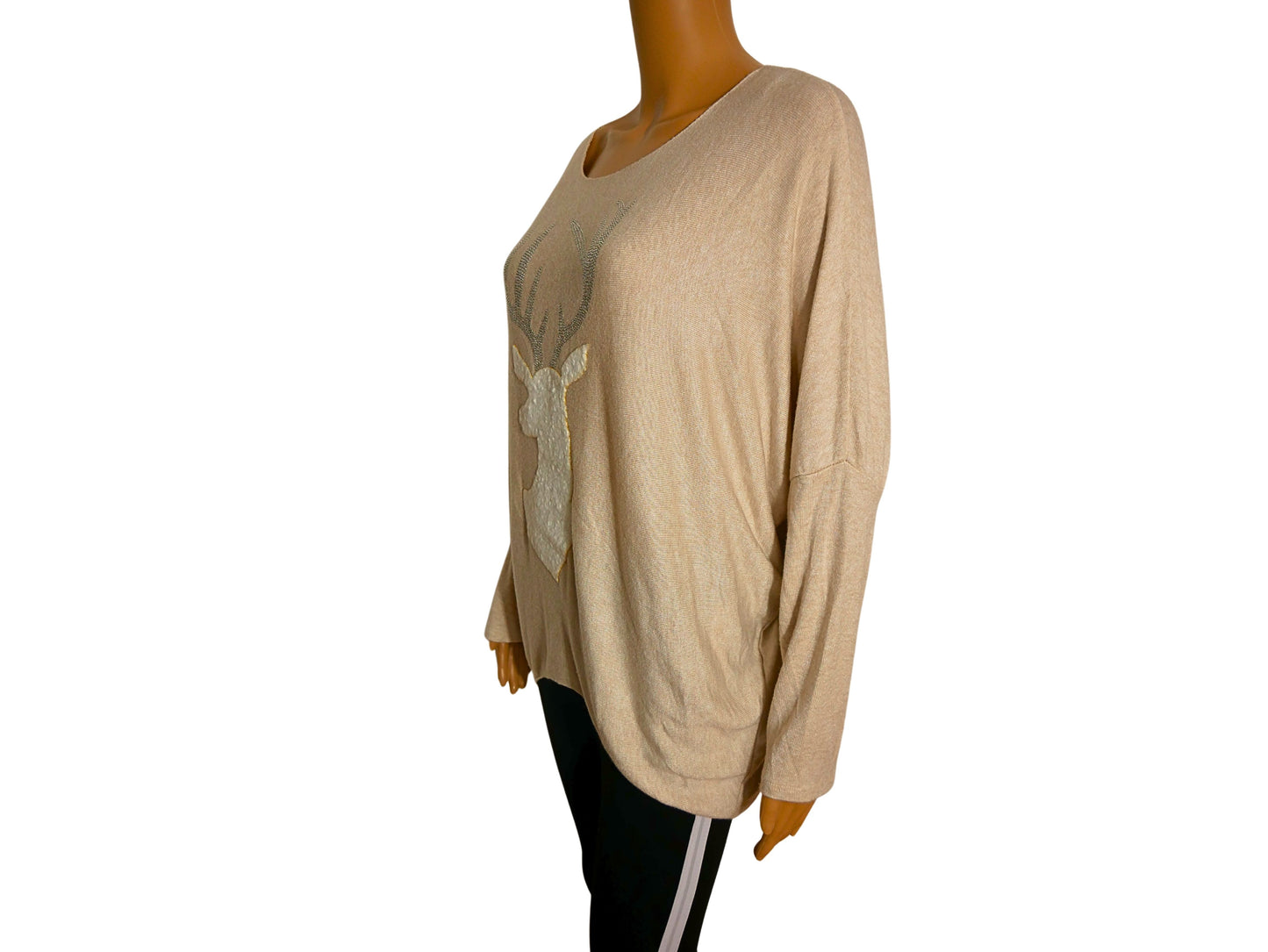 Damen-Pullover mit Rundhalsausschnitt und langen Ärmeln und Animal-Print