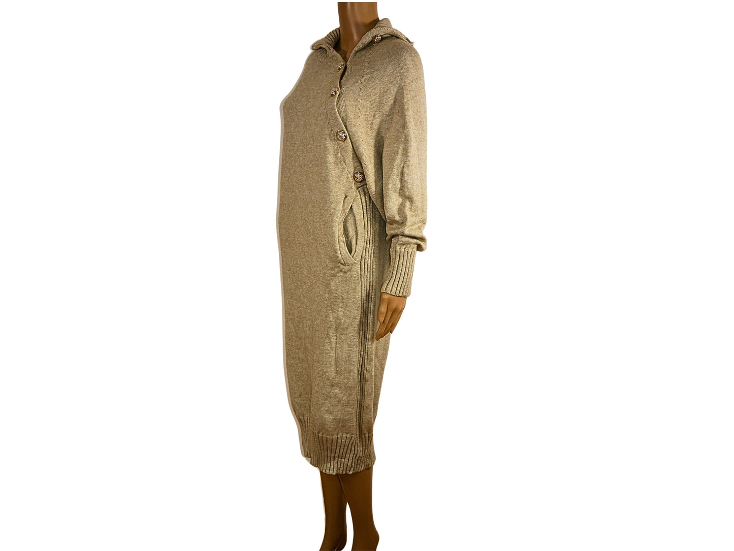 Robe mi-longue en maille beige