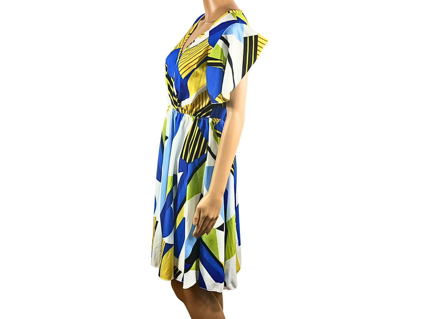 Multicolor short-sleeved wrap dress