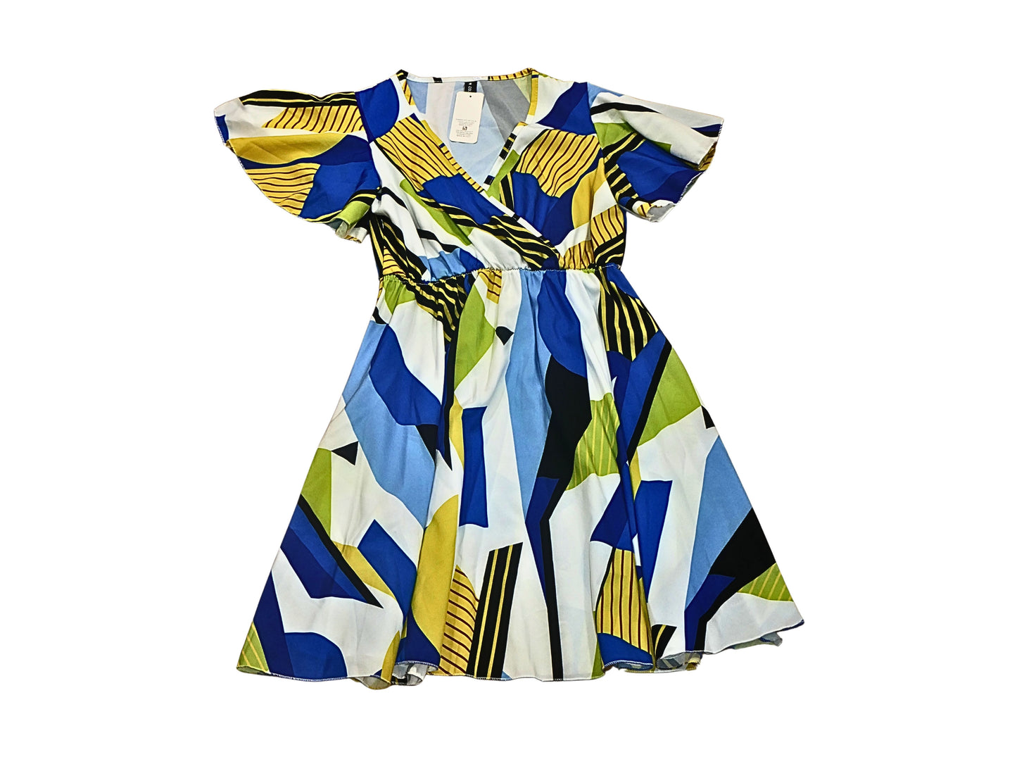 Multicolor short-sleeved wrap dress