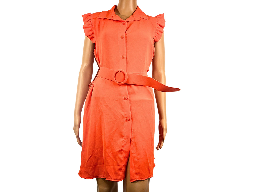 Short orange dress with belt