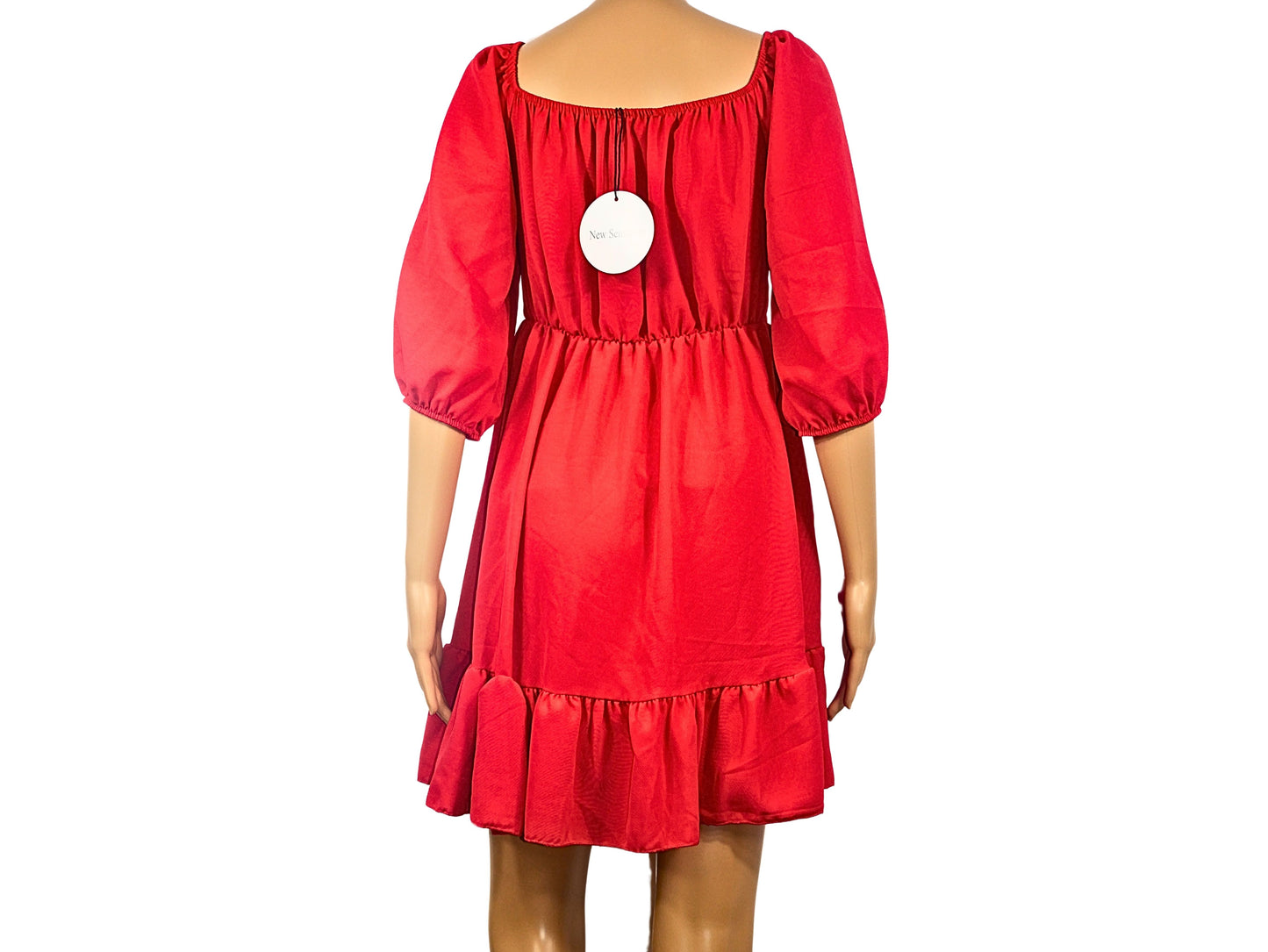 Short red dress with balloon sleeves