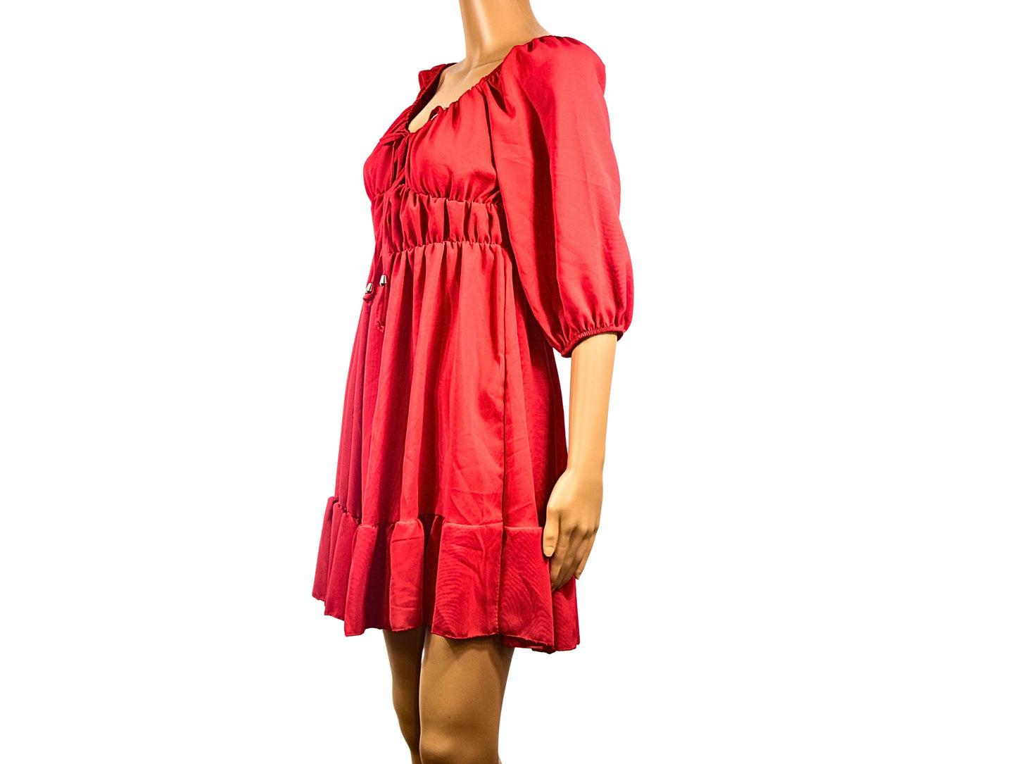 Short red dress with balloon sleeves