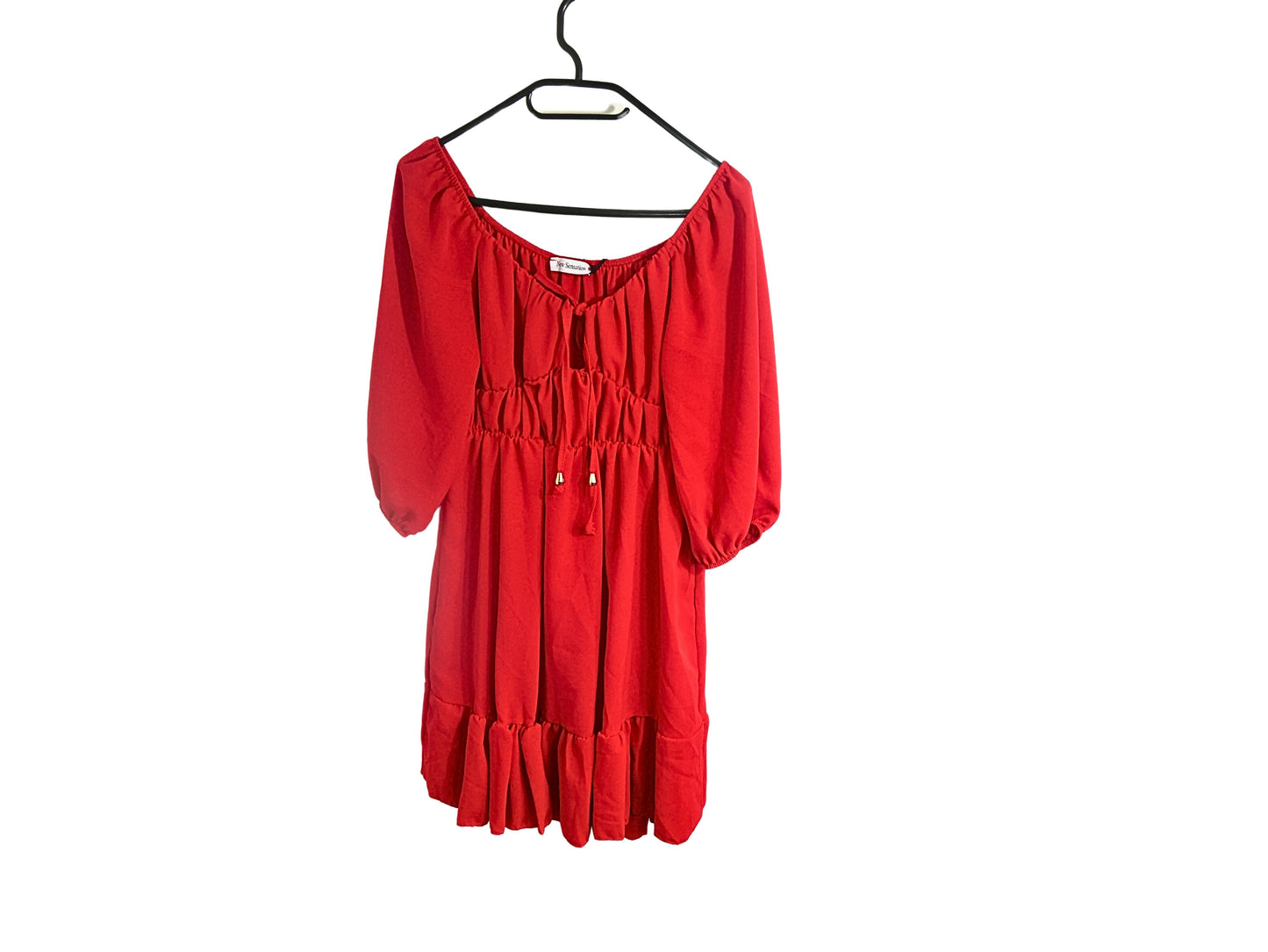 Robe rouge courte manches ballon