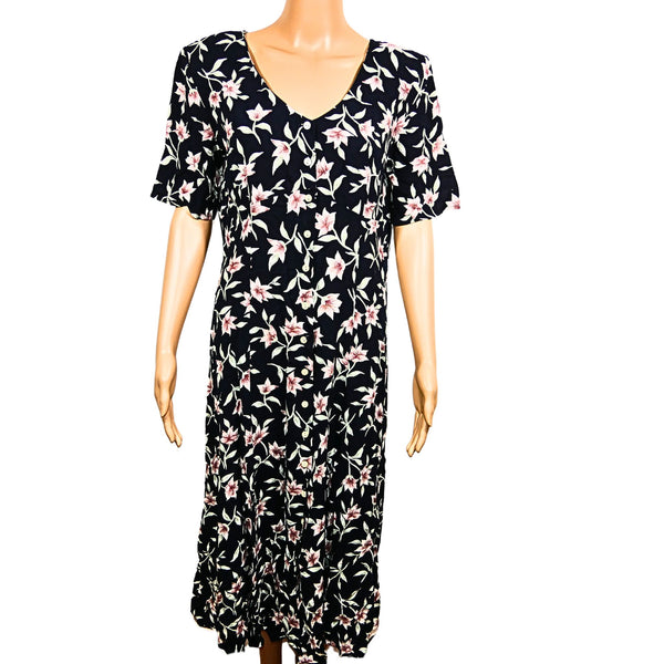 Robe vintage mi-longue imprimée fleurs