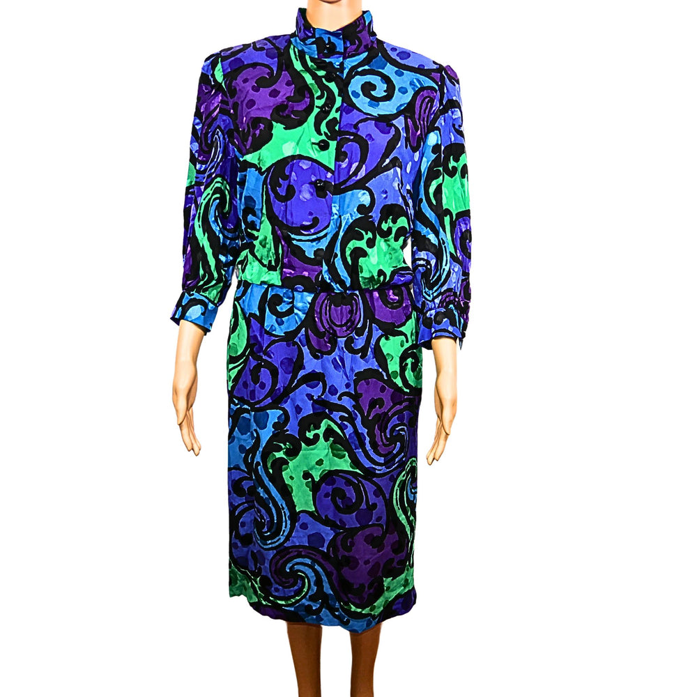 Multicolor vintage dress with long sleeves