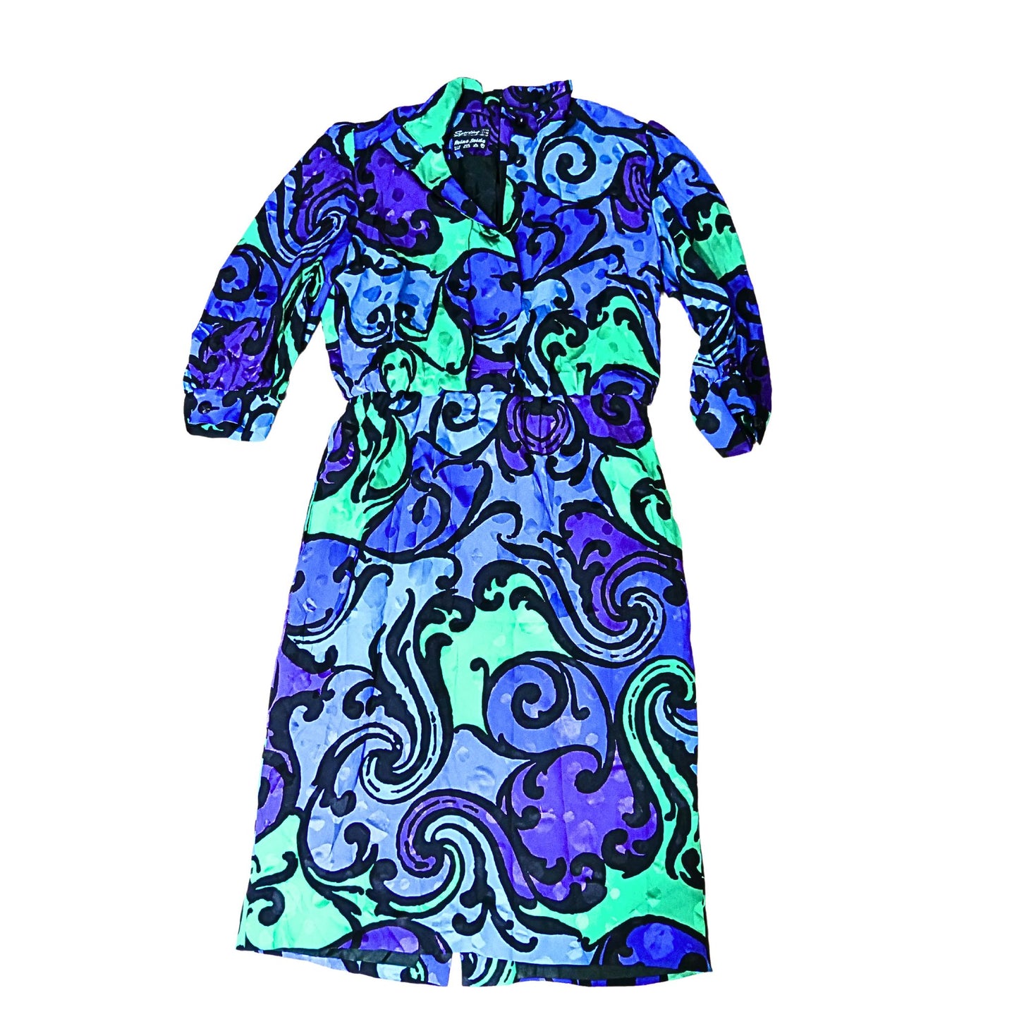 Multicolor vintage dress with long sleeves