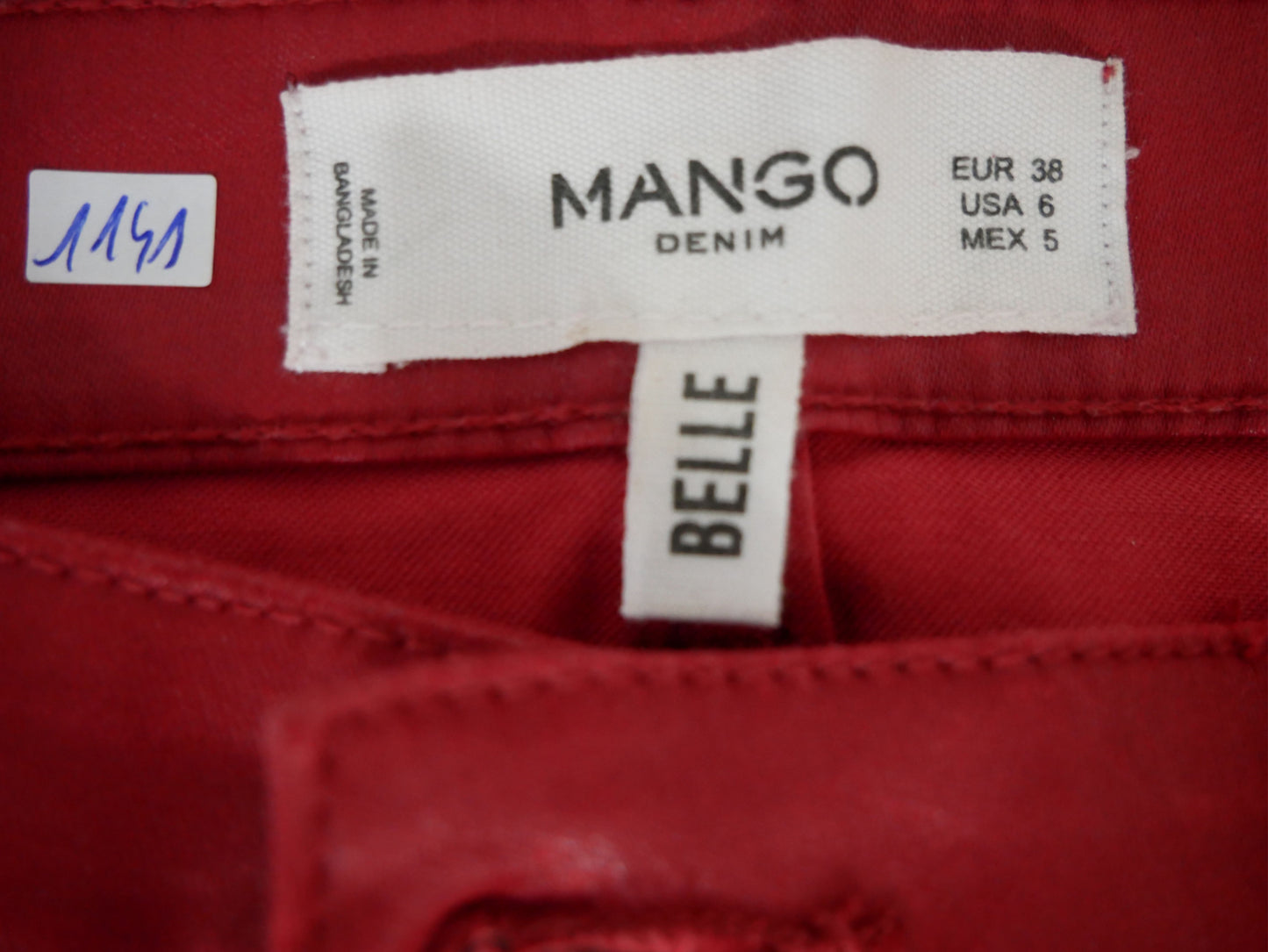 Jean slim ciré rouge Mango