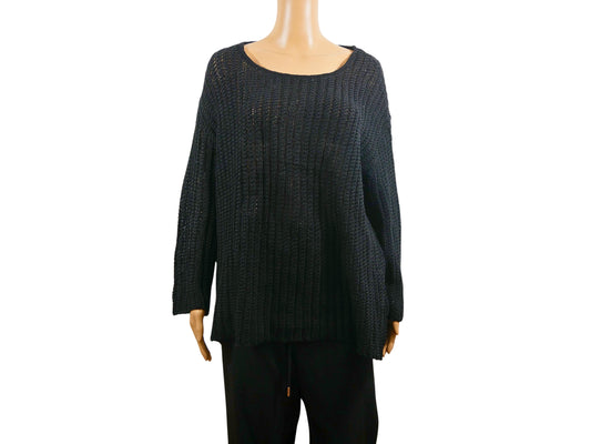 Pull en maille noire col rond