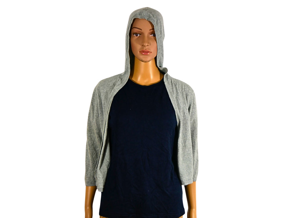 Sweat crop top à capuche pour femme gris manches 3/4