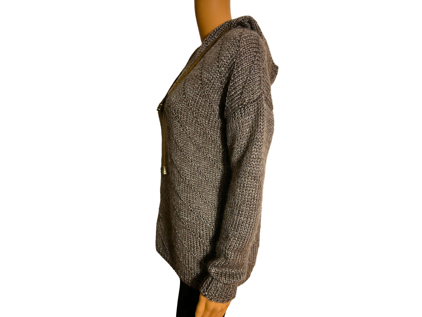 Sweatshirt à capuche marron en tricot pour femme