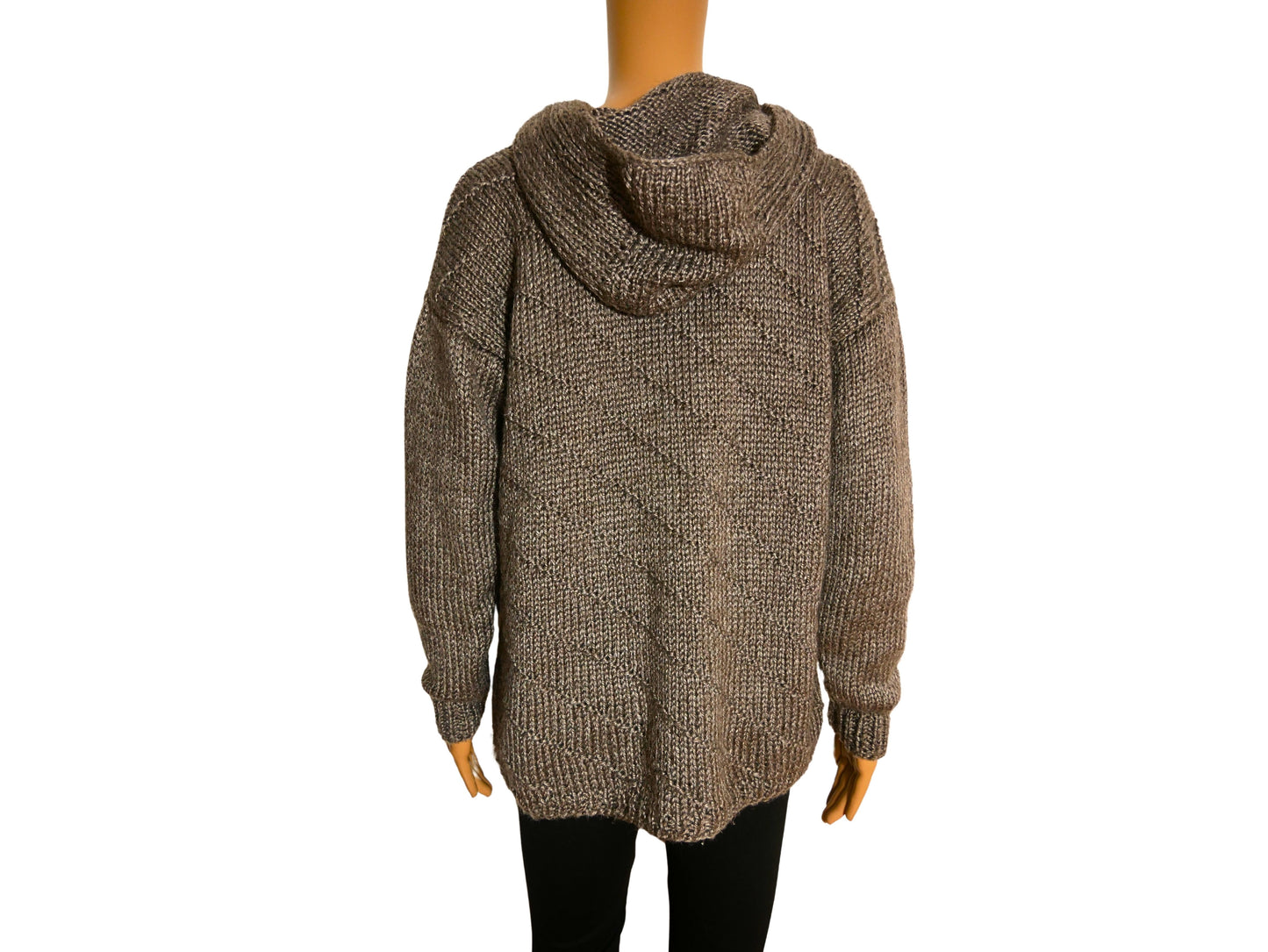 Sweatshirt à capuche marron en tricot pour femme