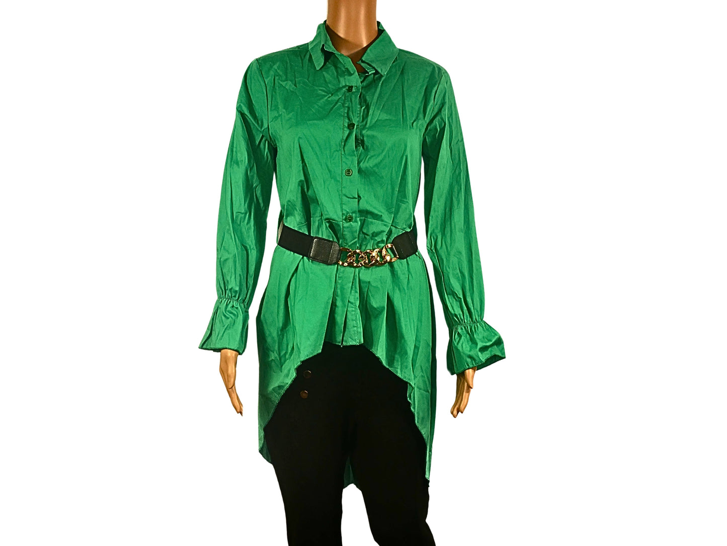 Green asymmetrical blouse for women