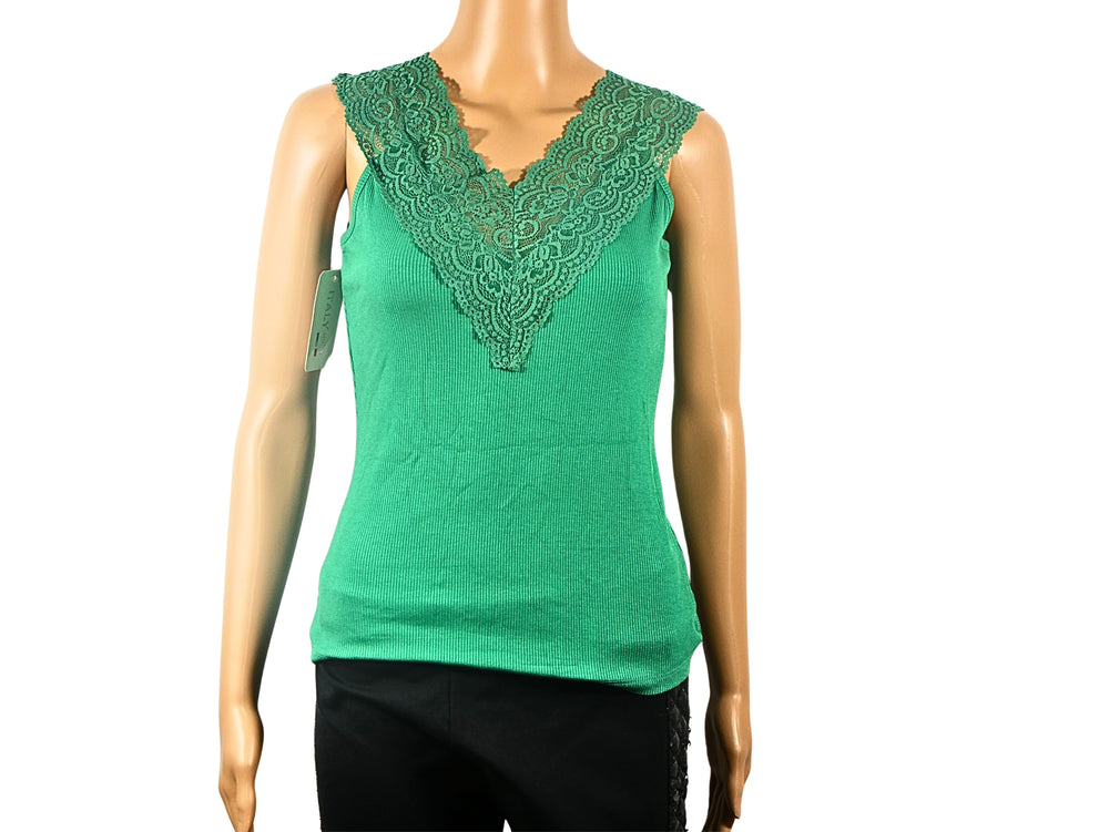 Green V-neck top one size