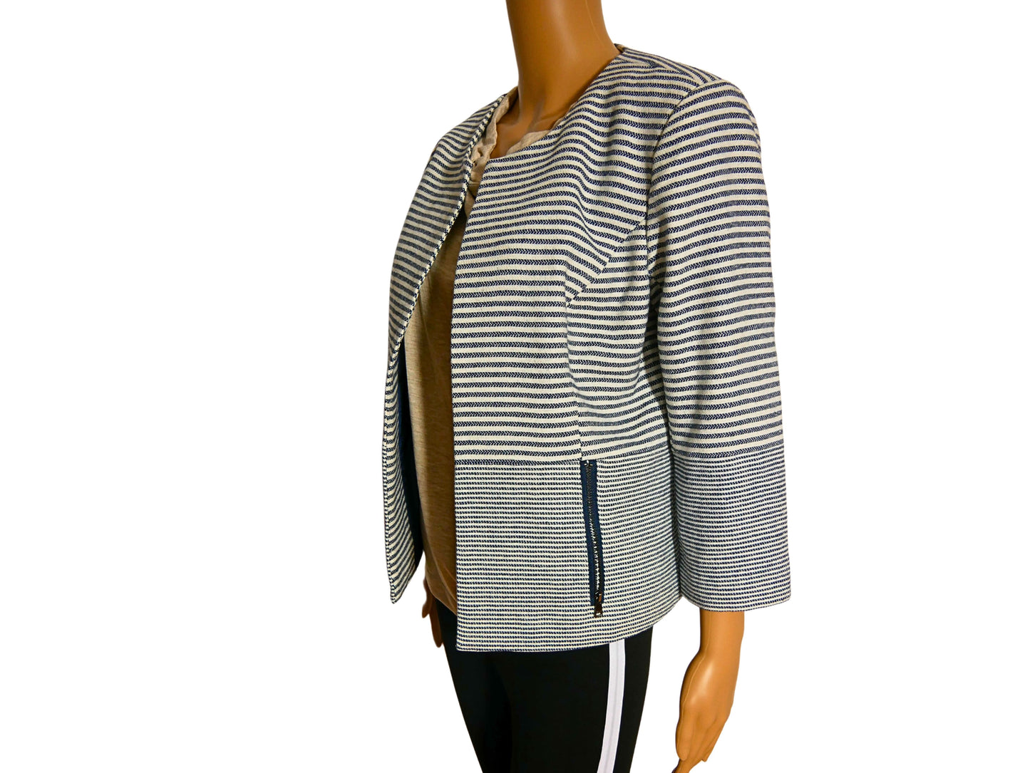 blazer 3/4 à rayures en couleur bleu-blanc de la marque Only