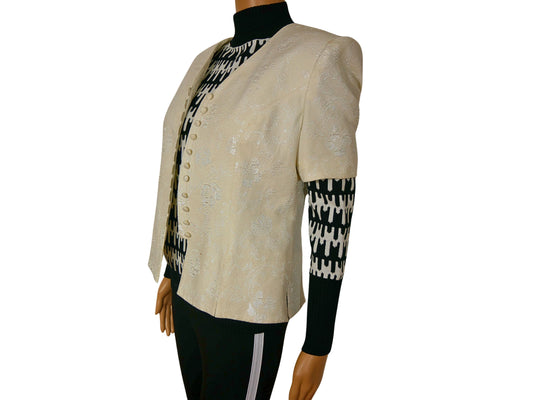 Blazer vintage blanc cassé avec motif blanc pour femme